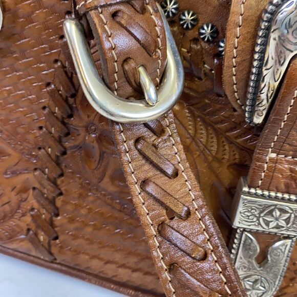 American West Tooled Leather Shoulder Bag Purse A27 - Picture 6 of 15